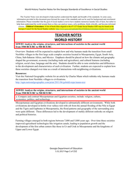 TEACHER NOTES WORLD HISTORY SSWH1 Analyze the Origins, Structures, and Interactions of Societies in the Ancient World from 3500 BCE/BC to 500 BCE/BC