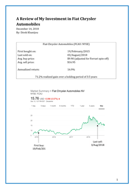 33 a Review of My Investment in Fiat Chrysler Automobiles