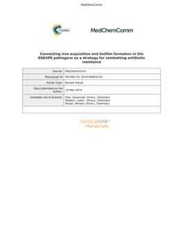 Connecting Iron Acquisition and Biofilm Formation in the ESKAPE Pathogens As a Strategy for Combatting Antibiotic Resistance