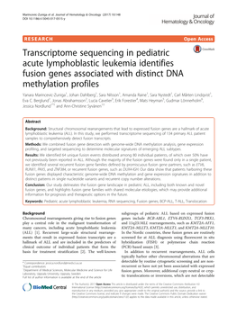 Transcriptome Sequencing in Pediatric Acute Lymphoblastic Leukemia