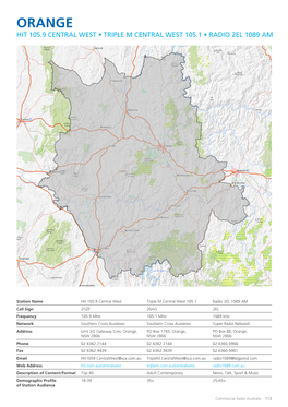 Orange Hit 105.9 Central West • Triple M Central West 105.1 • Radio 2El 1089 Am