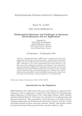 Mathematisches Forschungsinstitut Oberwolfach Mathematical