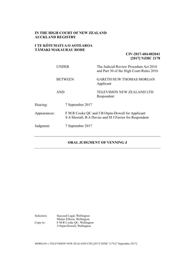 In the High Court of New Zealand Auckland Registry I Te Kōti Matua O Aotearoa Tāmaki Makaurau Rohe Civ-2017-404-002041 [2017]
