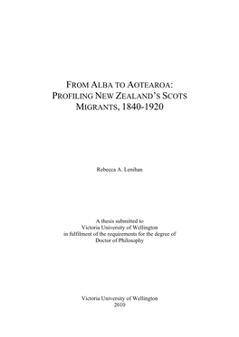 Profiling New Zealand's Scots Migrants, 1840-1920