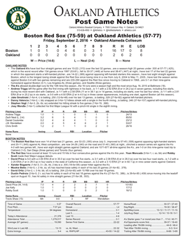 09-02-2016 A's Post Game Notes