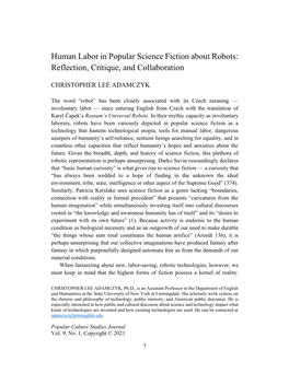 Human Labor in Popular Science Fiction About Robots: Reflection, Critique, and Collaboration