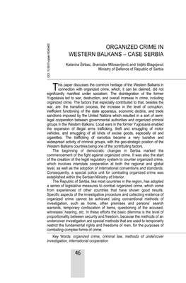 Organized Crime in Western Balkans – Case Serbia General Remarks