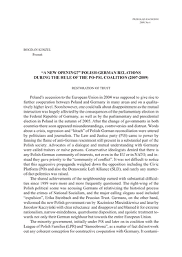 Polish-German Relations During the Rule of the PO-PSL Coalition (2007-2009)