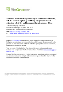 Mammals Across the K/Pg Boundary in Northeastern Montana