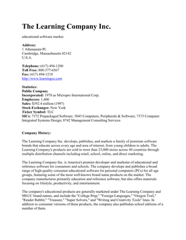The Learning Company Inc. Educational Software Market