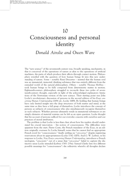 Consciousness and Personal Identity Donald Ainslie and Owen Ware