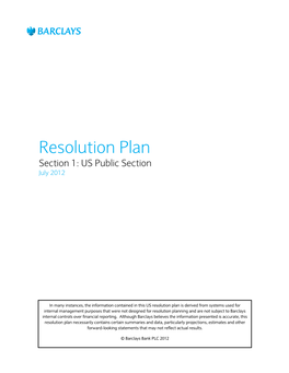 Resolution Plan Section 1: US Public Section July 2012