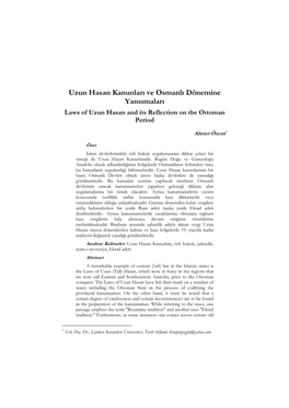 Uzun Hasan Kanunları Ve Osmanlı Dönemine Yansımaları Laws of Uzun Hasan and Its Reflection on the Ottoman Period