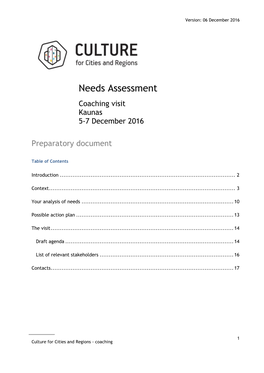 Needs Assessment Coaching Visit Kaunas 5-7 December 2016