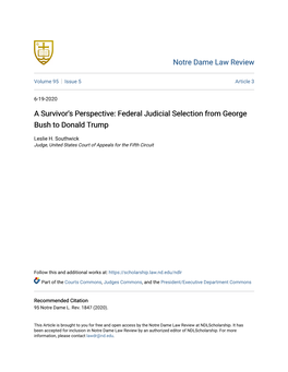 Federal Judicial Selection from George Bush to Donald Trump