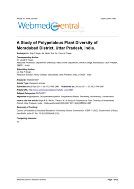 A Study of Polypetalous Plant Diversity of Moradabad District, Uttar Pradesh, India