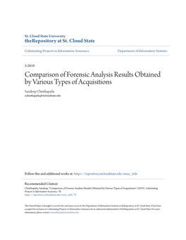 Comparison of Forensic Analysis Results Obtained by Various Types of Acquisitions Sandeep Chinthapatla Schinthapatla@Stcloudstate.Edu