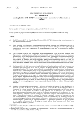 2020/1700 of 12 November 2020 Amending Decision (CFSP) 2017/2074 Concerning Restrictive Measures in View of the Situation in Venezuela