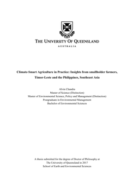 Climate-Smart Agriculture in Practice: Insights from Smallholder Farmers, Timor-Leste and the Philippines, Southeast Asia