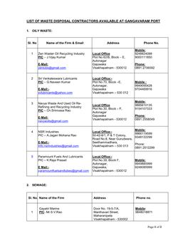 List of Waste Disposal Contractors Available at Gangavaram Port