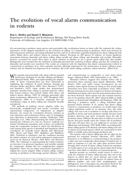 The Evolution of Vocal Alarm Communication in Rodents