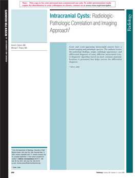 Intracranial Cysts: Radiologic- Pathologic Correlation and Imaging Approach1 REVIEW for RESIDENTS Ⅲ