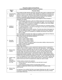 Understanding Validity for Classroom Teachers Slide # Title Presenter