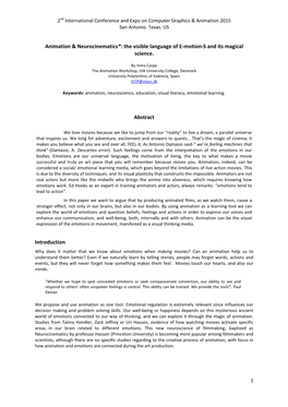 Animation & Neurocinematics*: the Visible Language of E-Motion-S and Its Magical Science. Abstract Introduction