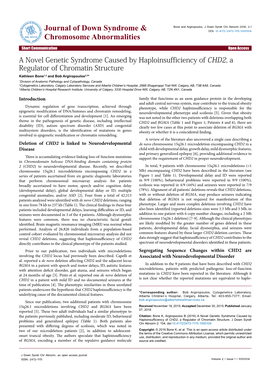 A Novel Genetic Syndrome Caused by Haploinsufficiency of CHD2, a Regulator of Chromatin Structure