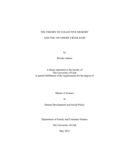 The Theory of Collective Memory and the 1953 Short Creek Raid