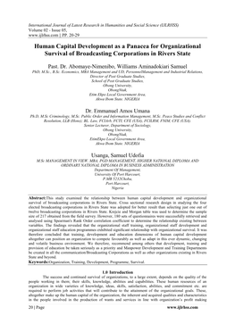 Human Capital Development As a Panacea for Organizational Survival of Broadcasting Corporations in Rivers State