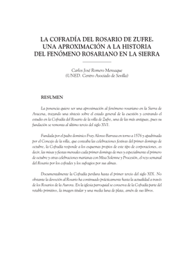 La Cofradía Del Rosario De Zufre. Una Aproximación Al Fenómeno