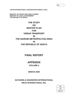 The Study on Master Plan for Urban Transport in the Nairobi Metropolitan Area in the Republic of Kenya