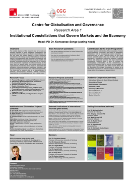 Centre for Globalisation and Governance Research Area 1 Institutional Constellations That Govern Markets and the Economy