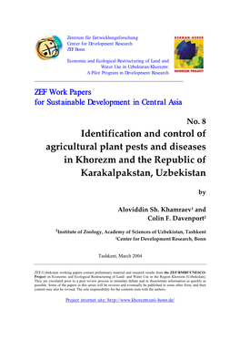 Identification and Control of Agricultural Plant Pests and Diseases in Khorezm and the Republic of Karakalpakstan, Uzbekistan