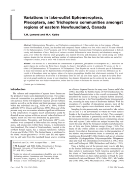 Variations in Lake-Outlet Ephemeroptera, Plecoptera, and Trichoptera Communities Amongst Regions of Eastern Newfoundland, Canada