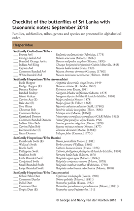 September 2018 Families, Subfamilies, Tribes, Genera and Species Are Presented in Alphabetical Order