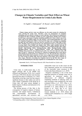 Changes in Climatic Variables and Their Effect on Wheat Water Requirement in Urmia Lake Basin