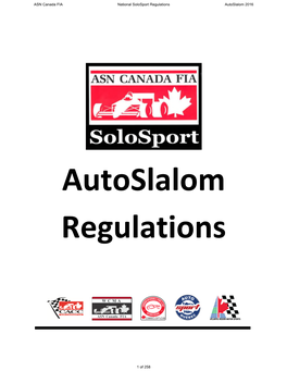 ASN Canada FIA National Solosport Regulations Autoslalom 2016 1 Of