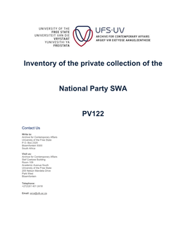 Inventory of the Private Collection of the National Party SWA PV122