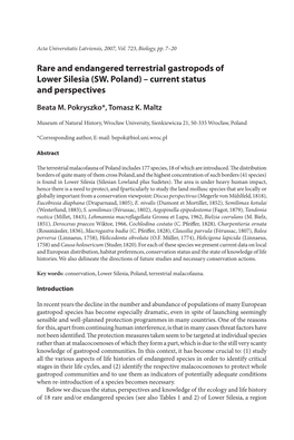 Rare and Endangered Terrestrial Gastropods of Lower Silesia (SW