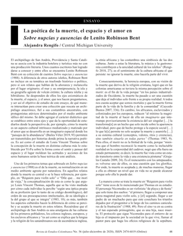 La Poética De La Muerte, El Espacio Y El Amor En Sobre Nupcias Y Ausencias De Lenito Robinson Bent Alejandra Rengifo / Central Michigan University