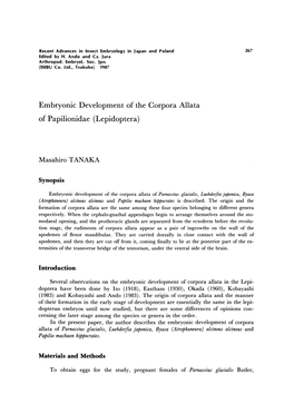 Embryonic Development of the Corpora Allata of Papilionidae (Lepidoptera)