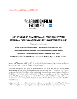 63 Bfi London Film Festival in Partnership with American