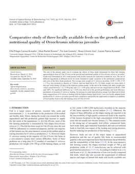 Comparative Study of Three Locally Available Feeds on the Growth and Nutritional Quality of Oreochromis Niloticus Juveniles