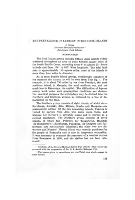 THE PREVALENCE of LEPROSY in the COOK ISLANDS the Cook