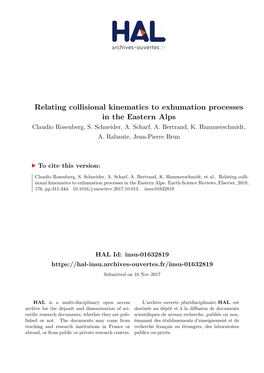 Relating Collisional Kinematics to Exhumation Processes in the Eastern Alps Claudio Rosenberg, S