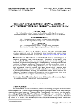 The Mesa of Oybin (Upper Lusatia, Germany) and Its Importance for Geology and Geotourism