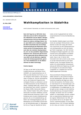 Wahlkampfzeiten in Südafrika PARTEIENWETTBEWERB in EINEM AFRIKANISCHEN LAND