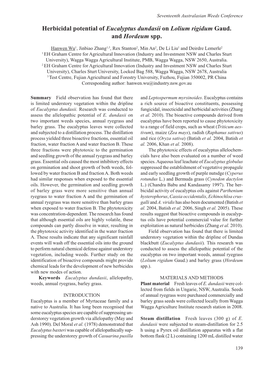 Herbicidal Potential of Eucalyptus Dundasii on Lolium Rigidum Gaud. and Hordeum Spp